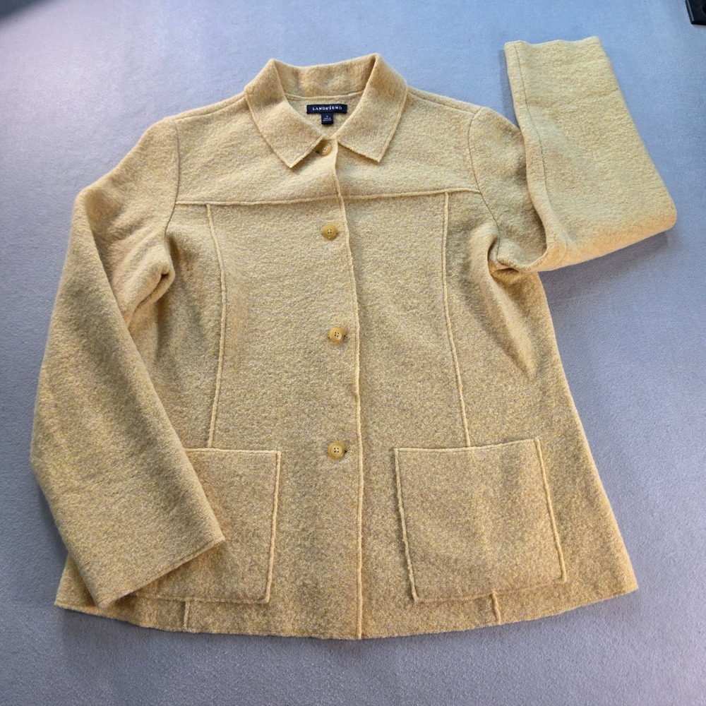 Lands End Womens 12 Boiled Wool Jacket Marigold Yellow Button Front Chore Coat